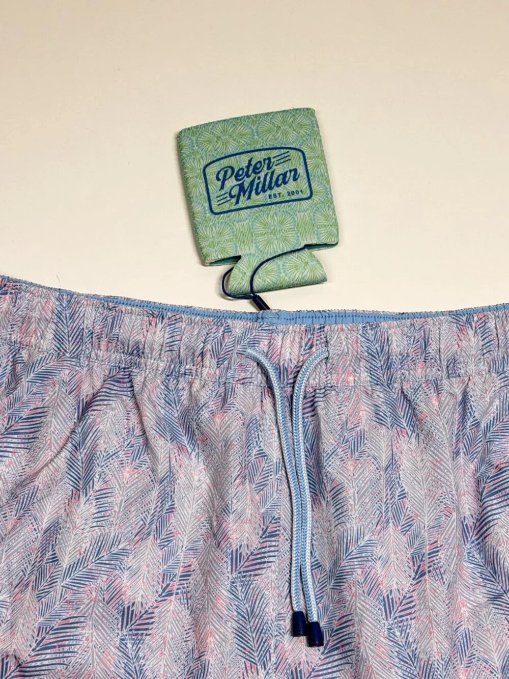Peter Millar Swim Trunks With Coozie - Leaf Print - Violet Shades  - XXL